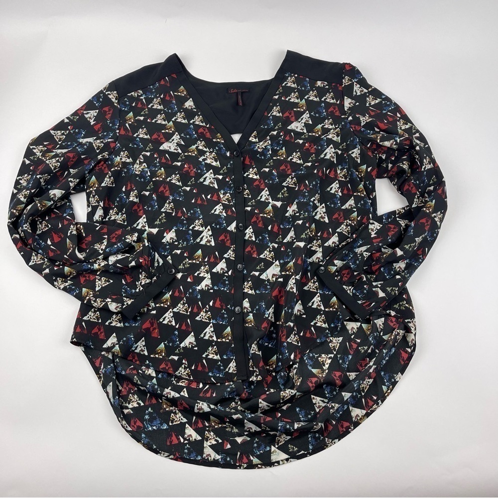 Sofia Button Up Blouse Womens XL Black Geometric